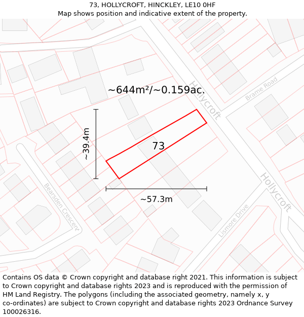 73, HOLLYCROFT, HINCKLEY, LE10 0HF: Plot and title map