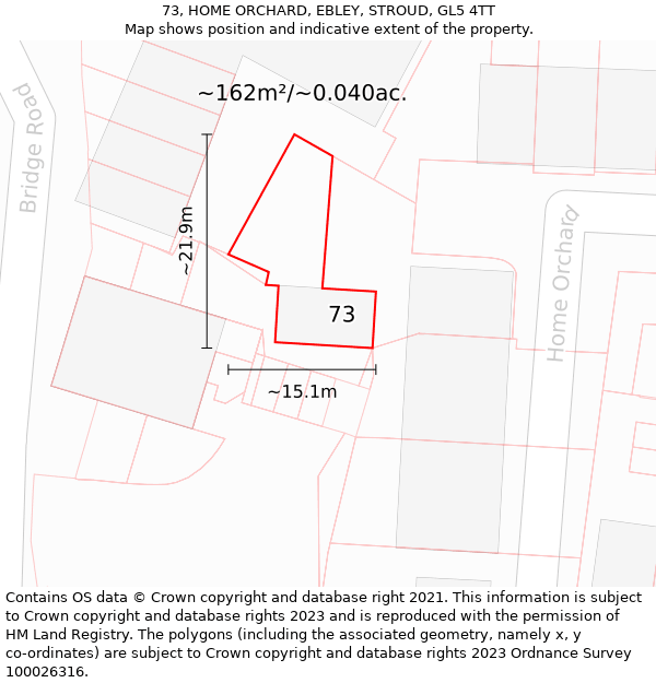 73, HOME ORCHARD, EBLEY, STROUD, GL5 4TT: Plot and title map