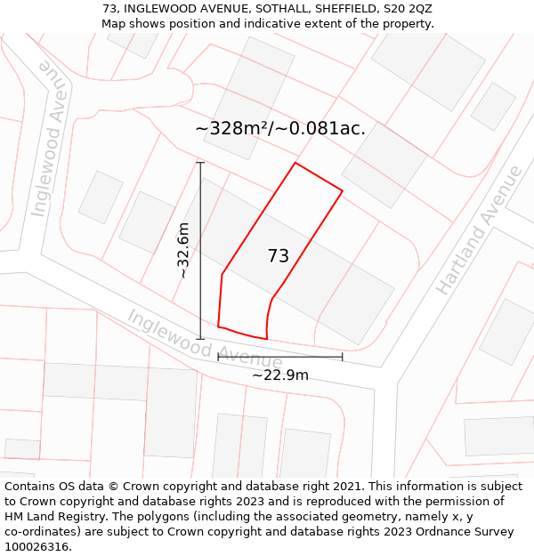 73, INGLEWOOD AVENUE, SOTHALL, SHEFFIELD, S20 2QZ: Plot and title map