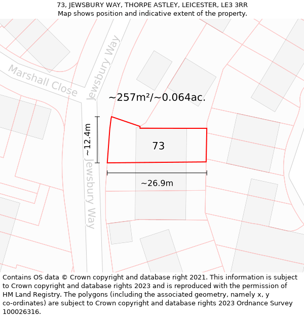 73, JEWSBURY WAY, THORPE ASTLEY, LEICESTER, LE3 3RR: Plot and title map
