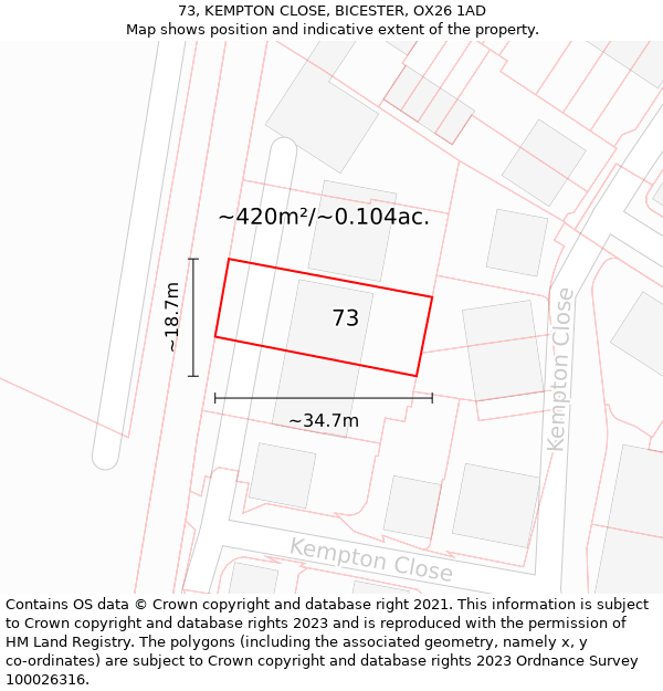 73, KEMPTON CLOSE, BICESTER, OX26 1AD: Plot and title map