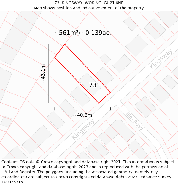 73, KINGSWAY, WOKING, GU21 6NR: Plot and title map