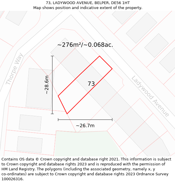 73, LADYWOOD AVENUE, BELPER, DE56 1HT: Plot and title map