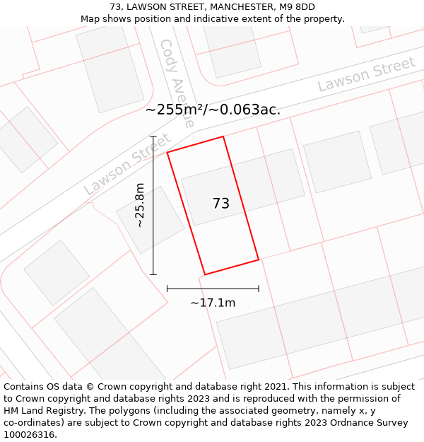 73, LAWSON STREET, MANCHESTER, M9 8DD: Plot and title map