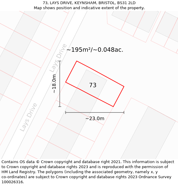 73, LAYS DRIVE, KEYNSHAM, BRISTOL, BS31 2LD: Plot and title map