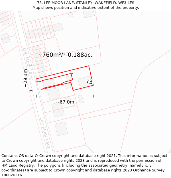 73, LEE MOOR LANE, STANLEY, WAKEFIELD, WF3 4ES: Plot and title map