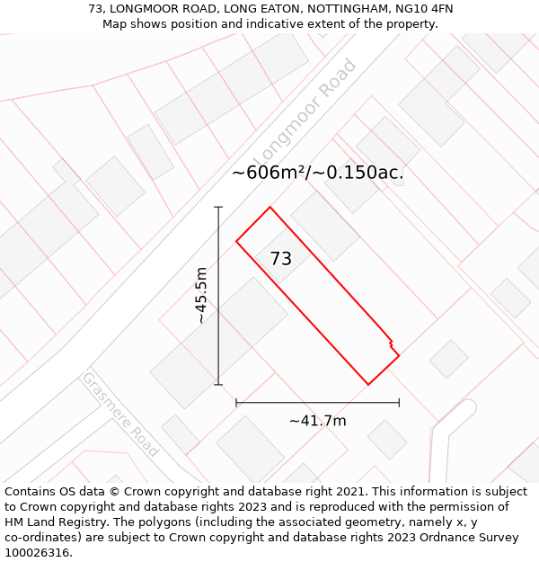 73, LONGMOOR ROAD, LONG EATON, NOTTINGHAM, NG10 4FN: Plot and title map