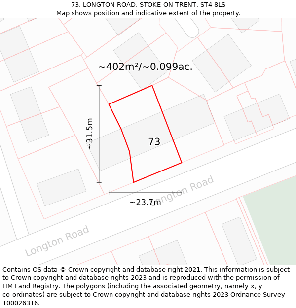 73, LONGTON ROAD, STOKE-ON-TRENT, ST4 8LS: Plot and title map
