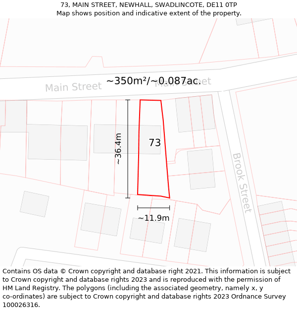73, MAIN STREET, NEWHALL, SWADLINCOTE, DE11 0TP: Plot and title map