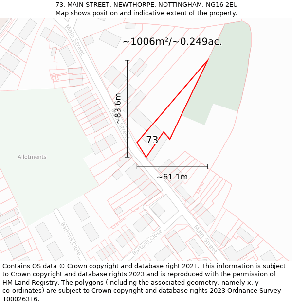 73, MAIN STREET, NEWTHORPE, NOTTINGHAM, NG16 2EU: Plot and title map