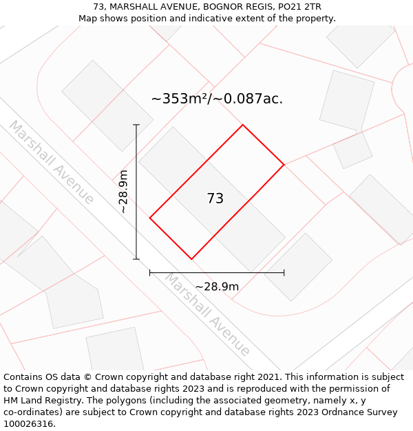 73, MARSHALL AVENUE, BOGNOR REGIS, PO21 2TR: Plot and title map