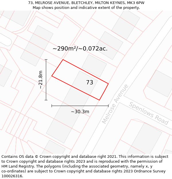 73, MELROSE AVENUE, BLETCHLEY, MILTON KEYNES, MK3 6PW: Plot and title map