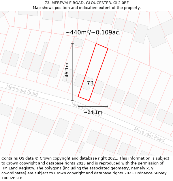 73, MEREVALE ROAD, GLOUCESTER, GL2 0RF: Plot and title map