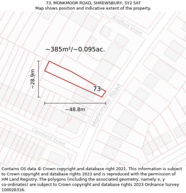 73, MONKMOOR ROAD, SHREWSBURY, SY2 5AT: Plot and title map