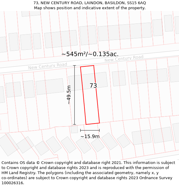 73, NEW CENTURY ROAD, LAINDON, BASILDON, SS15 6AQ: Plot and title map