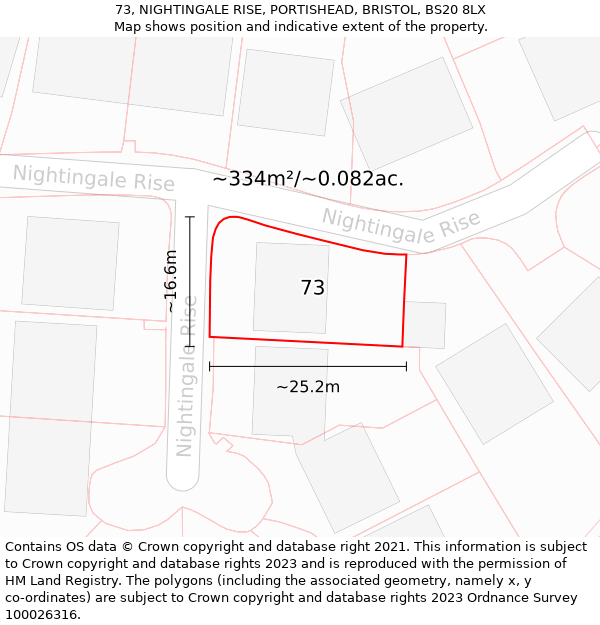 73, NIGHTINGALE RISE, PORTISHEAD, BRISTOL, BS20 8LX: Plot and title map