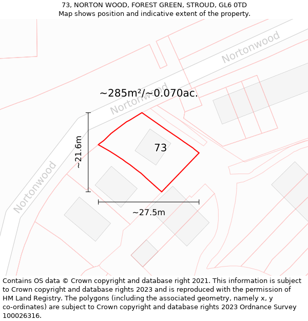 73, NORTON WOOD, FOREST GREEN, STROUD, GL6 0TD: Plot and title map