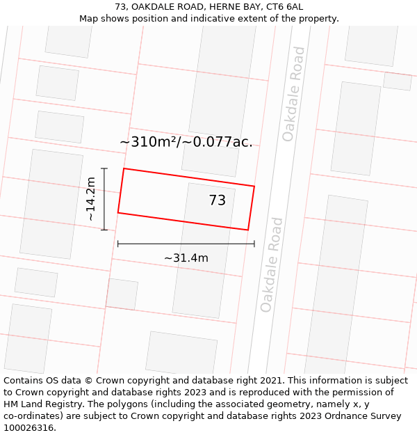 73, OAKDALE ROAD, HERNE BAY, CT6 6AL: Plot and title map