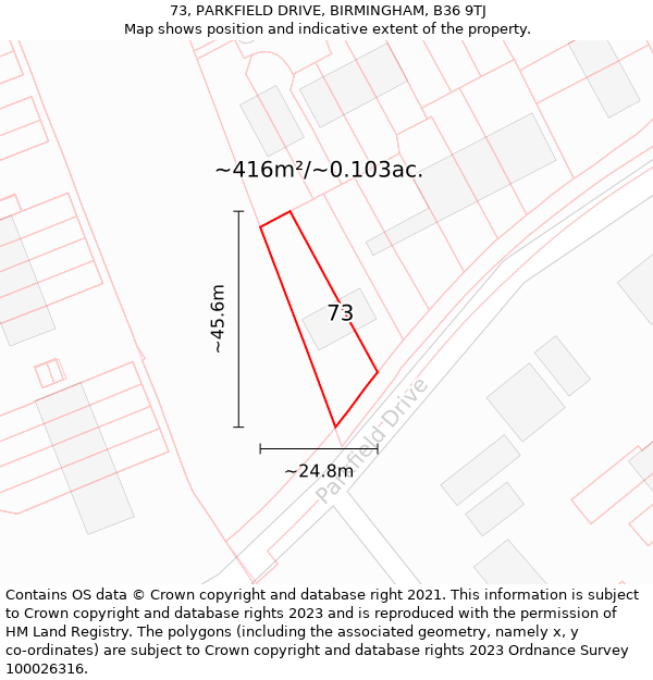 73, PARKFIELD DRIVE, BIRMINGHAM, B36 9TJ: Plot and title map