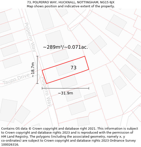 73, POLPERRO WAY, HUCKNALL, NOTTINGHAM, NG15 6JX: Plot and title map