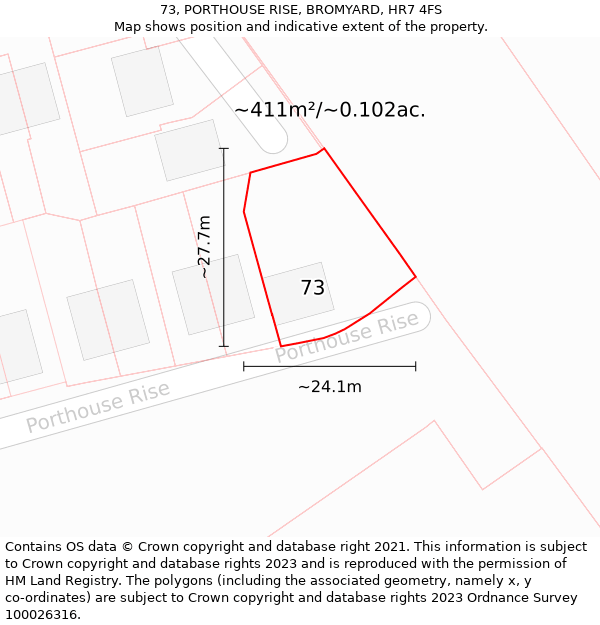 73, PORTHOUSE RISE, BROMYARD, HR7 4FS: Plot and title map