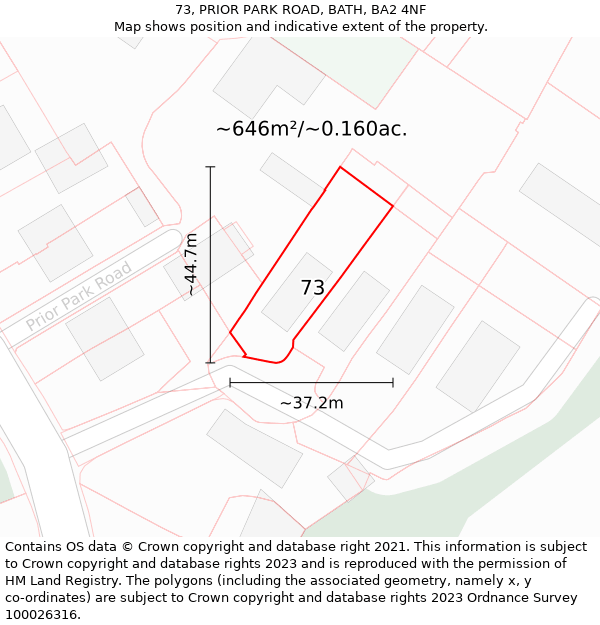 73, PRIOR PARK ROAD, BATH, BA2 4NF: Plot and title map