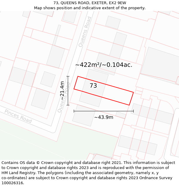 73, QUEENS ROAD, EXETER, EX2 9EW: Plot and title map