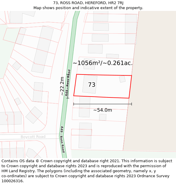 73, ROSS ROAD, HEREFORD, HR2 7RJ: Plot and title map