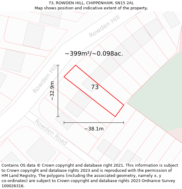 73, ROWDEN HILL, CHIPPENHAM, SN15 2AL: Plot and title map