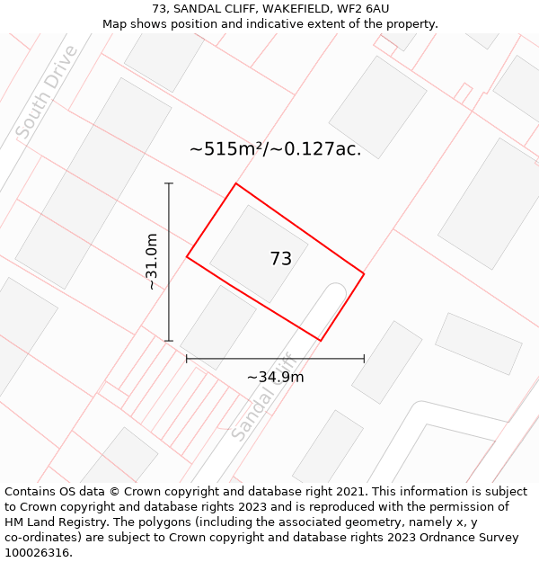 73, SANDAL CLIFF, WAKEFIELD, WF2 6AU: Plot and title map