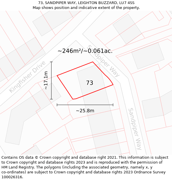 73, SANDPIPER WAY, LEIGHTON BUZZARD, LU7 4SS: Plot and title map