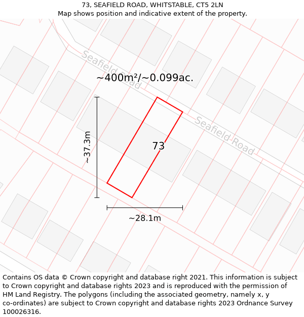 73, SEAFIELD ROAD, WHITSTABLE, CT5 2LN: Plot and title map