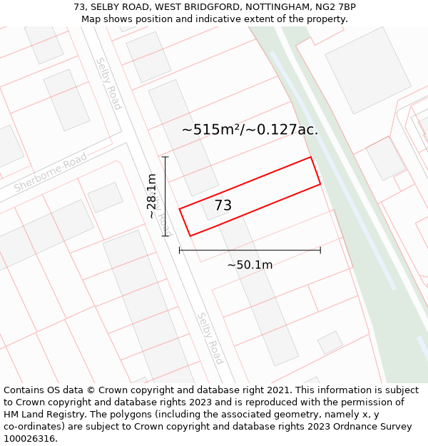 73, SELBY ROAD, WEST BRIDGFORD, NOTTINGHAM, NG2 7BP: Plot and title map