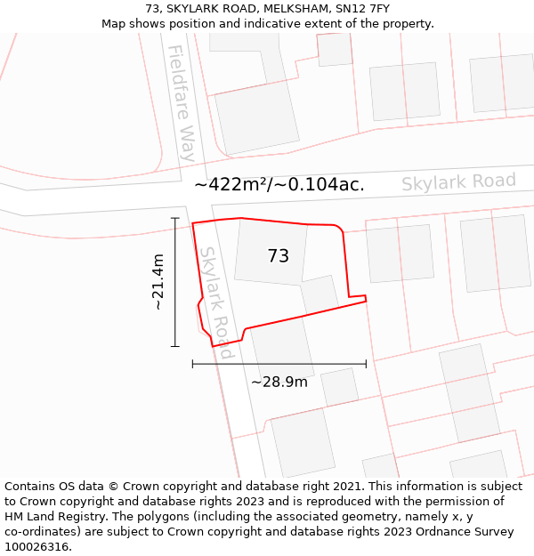 73, SKYLARK ROAD, MELKSHAM, SN12 7FY: Plot and title map