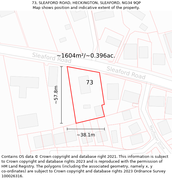 73, SLEAFORD ROAD, HECKINGTON, SLEAFORD, NG34 9QP: Plot and title map