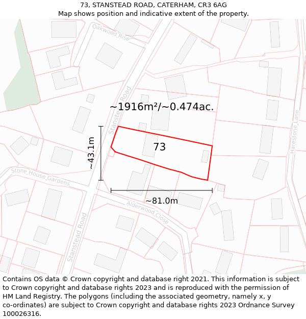 73, STANSTEAD ROAD, CATERHAM, CR3 6AG: Plot and title map