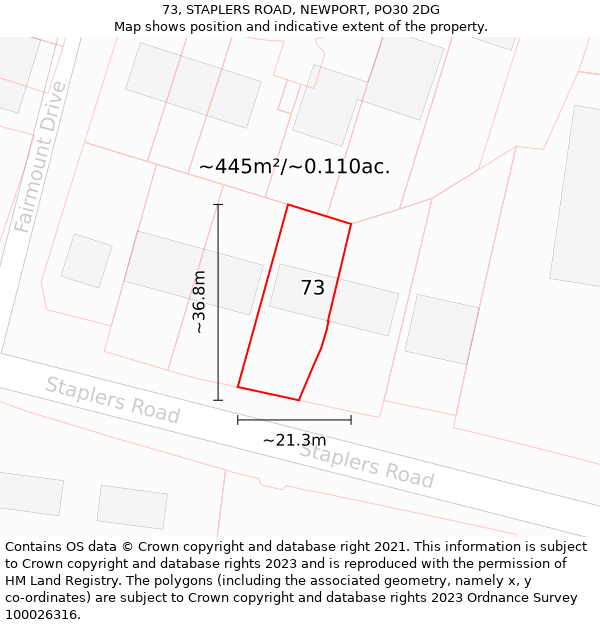 73, STAPLERS ROAD, NEWPORT, PO30 2DG: Plot and title map