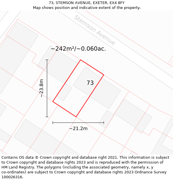 73, STEMSON AVENUE, EXETER, EX4 8FY: Plot and title map