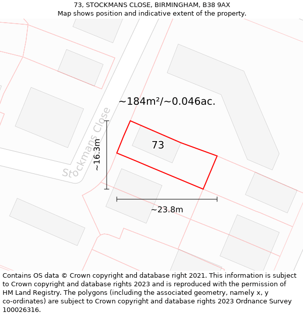 73, STOCKMANS CLOSE, BIRMINGHAM, B38 9AX: Plot and title map