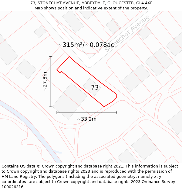 73, STONECHAT AVENUE, ABBEYDALE, GLOUCESTER, GL4 4XF: Plot and title map