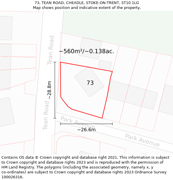 73, TEAN ROAD, CHEADLE, STOKE-ON-TRENT, ST10 1LG: Plot and title map