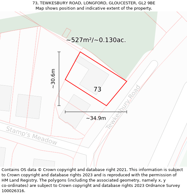 73, TEWKESBURY ROAD, LONGFORD, GLOUCESTER, GL2 9BE: Plot and title map