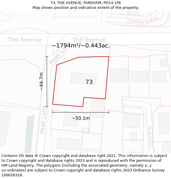 73, THE AVENUE, FAREHAM, PO14 1PE: Plot and title map