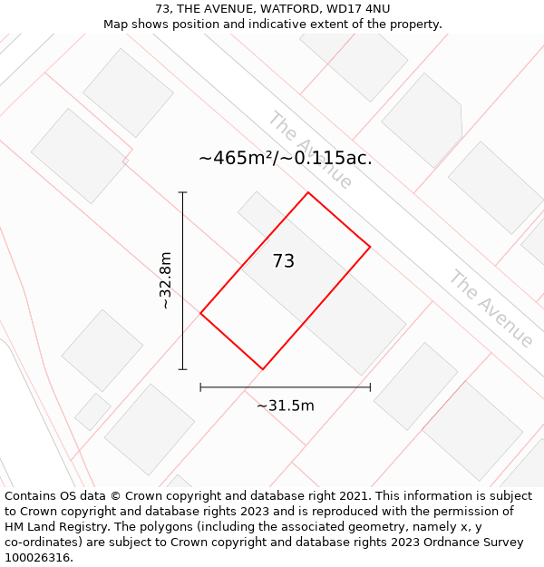 73, THE AVENUE, WATFORD, WD17 4NU: Plot and title map