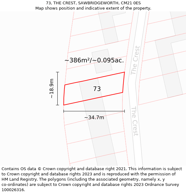 73, THE CREST, SAWBRIDGEWORTH, CM21 0ES: Plot and title map