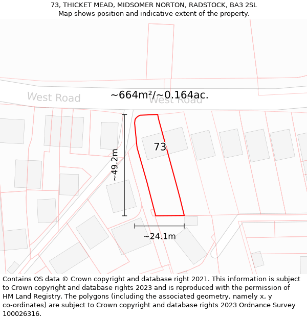 73, THICKET MEAD, MIDSOMER NORTON, RADSTOCK, BA3 2SL: Plot and title map