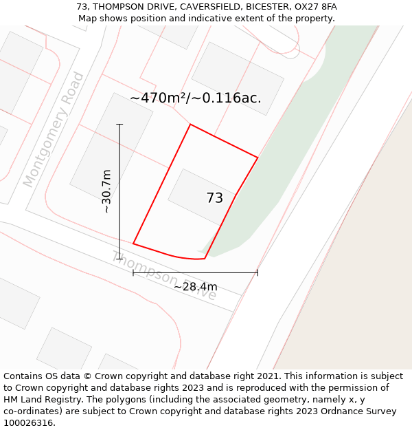 73, THOMPSON DRIVE, CAVERSFIELD, BICESTER, OX27 8FA: Plot and title map