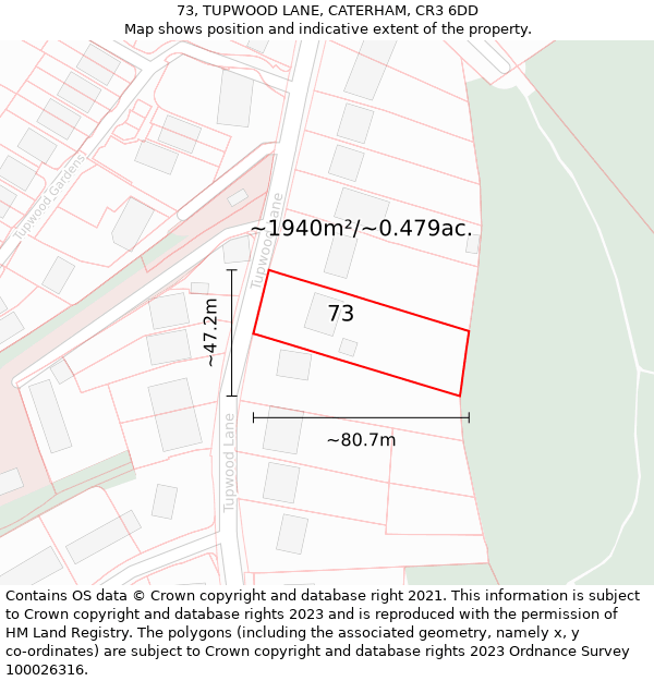 73, TUPWOOD LANE, CATERHAM, CR3 6DD: Plot and title map