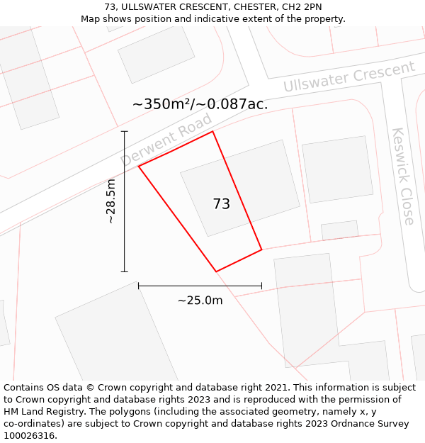 73, ULLSWATER CRESCENT, CHESTER, CH2 2PN: Plot and title map
