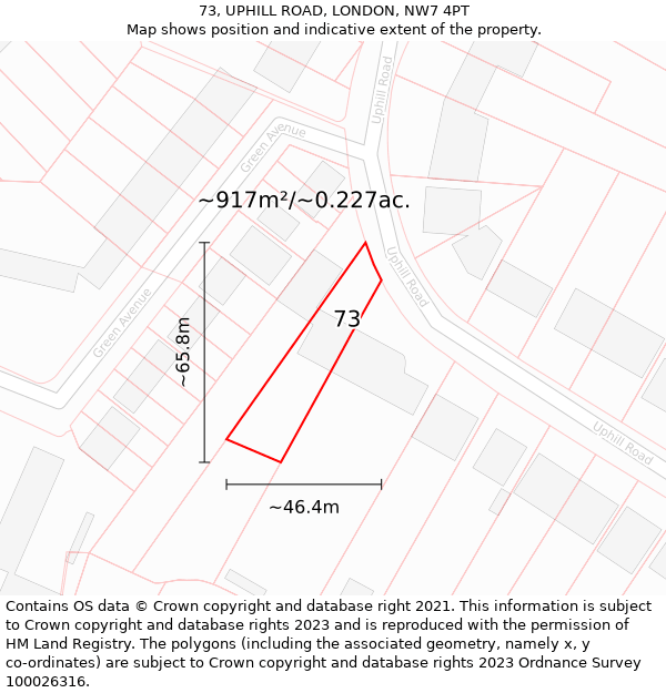 73, UPHILL ROAD, LONDON, NW7 4PT: Plot and title map